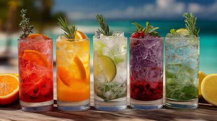 refreshing collection of summer cocktail image Perfect for menus, advertisements, blog posts, and social media, these vibrant visuals capture fruity drinks, tropical flavors, and seas
