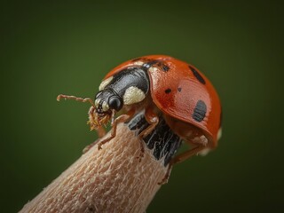 closeup view of novius cardinalis on pencil tip