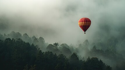 Obraz premium Misty mountaintop hot air balloon