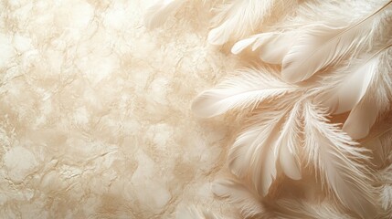 Obraz premium Soft and Elegant White Feathers on a Subtle Beige Background for Sophisticated Designs