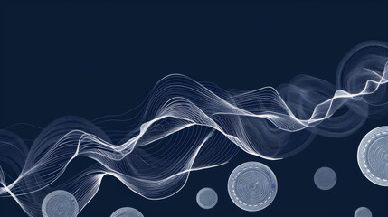 White Outlined Coins on Dark Background, Generative AI Illustration