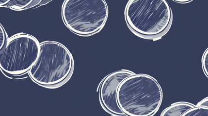 White Outlined Coins on Dark Background, Generative AI Illustration