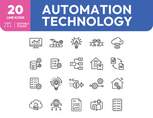 Automation Technology Line Icons Set: Streamlined Efficiency and Innovation.