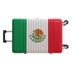 Travel to Mexico. Mexican flag suitcase isolated on white, transparent.  