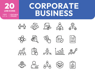 Corporate Business Line Icons Set.
