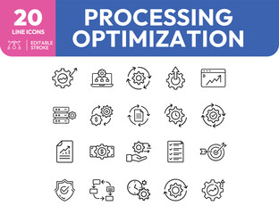 Collection of Processing Optimization Line Icons.