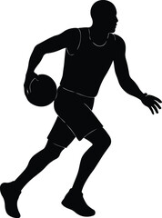 Silhouette basketball player dribbling ball black on white vector Illustrator