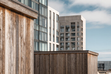 closeup view of modern wooden facades showcasing architectural innovation and design
