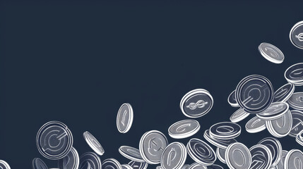 White Outlined Coins on Dark Background, Generative AI Illustration