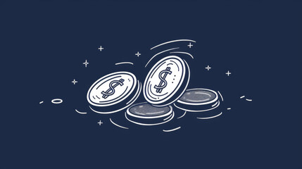 White Outlined Coins on Dark Background, Generative AI Illustration