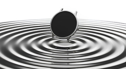 Bank minimalist watch mockup floating above ripple metal surface, 3d rendering of wristwatch design for fashion branding, timepiece product display and luxury accessory mockup