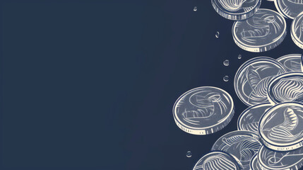 White Outlined Coins on Dark Background, Generative AI Illustration