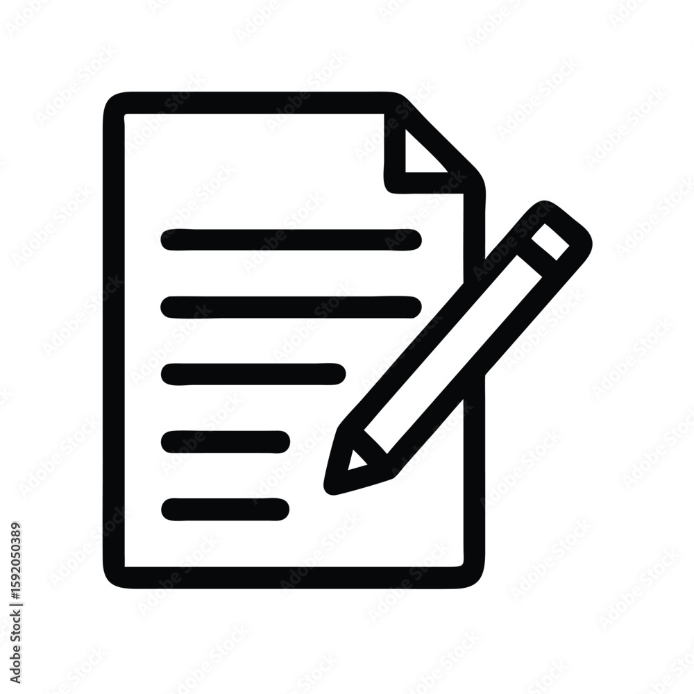 Fototapete document with pencil icon for writing notes or editing text in a simple outline vector design style
