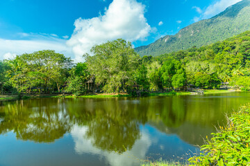 Emerald Lake Nestled In Lush Forested Landscape Outdoor Nature Photography