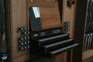 Close-Up of a Classical Pipe Organ Console