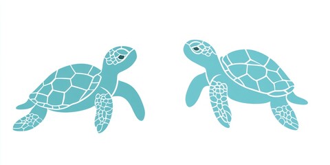 Fototapeta premium Two light teal sea turtles