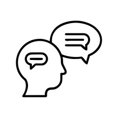 Abstract illustration of human heads with speech bubbles around  