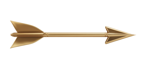Shiny golden arrow with detailed head and feathers for decoration and design elements