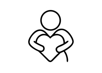 Line art of person holding heart symbol in minimalist style  