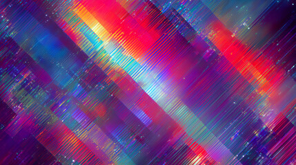 斜めに走るカラフルなラインが煌めく抽象アート