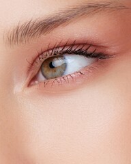 Macro Beauty Shot Of Female Green Eye With Natural Skin And Lashes