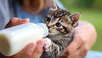 哺乳瓶でミルクを飲む子猫