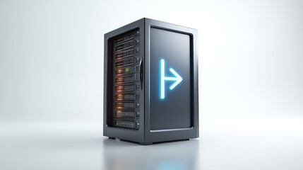 Server rack with glowing arrow