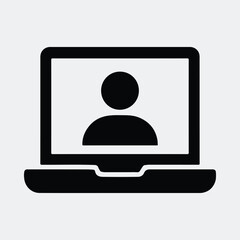 Silhouette laptop showing video call or conference meeting vector illustration