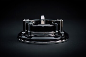 Sleek, black, ring-shaped object on dark background