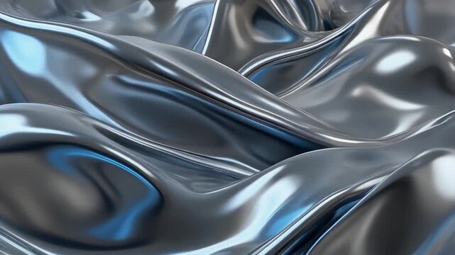 Liquid chrome folds with hyperreal reflections and smooth metallic surface motion in surreal seamless animation loop