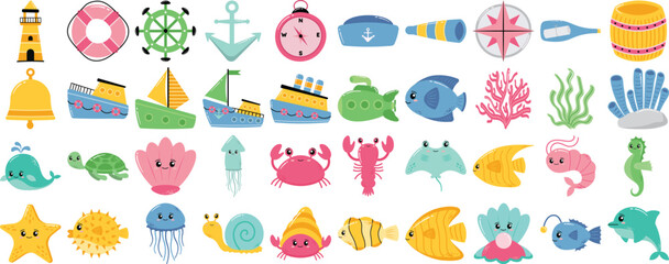 Sea Life Doddle Icon Set-Full Color