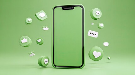 Green phone surrounded by social media icons