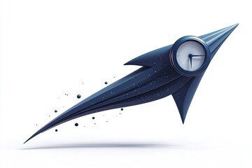 Dark-blue stylized rocket-shaped clock, fast, futuristic
