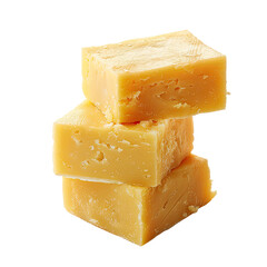 Stack of three light yellow, square fudge pieces