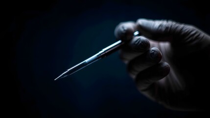 Fototapeta premium Hand holding a lab pipette with precise lighting and focus