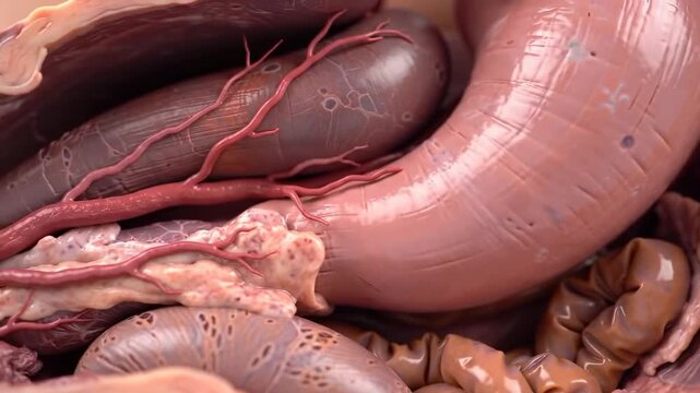 Close-up of human digestive system model