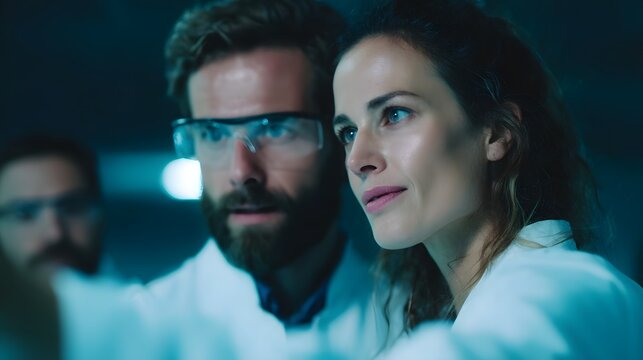 Research team discussing lab results over digital screen