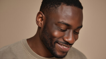 Smiling black man in close-up portrait with confident expression
