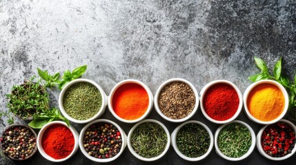 Colorful Assortment of Spices in Bowls