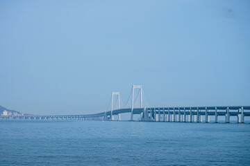 Scenic Dalian Bohai Bay Coastal Blue Tone Seascape Landscape Photo