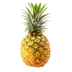 Fresh pineapple, vibrant yellow skin, bright green leaves