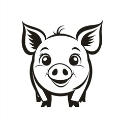 Obraz premium Cute black and white cartoon pig