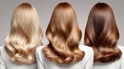 Three Women with Blonde, Auburn, and Brunette Hair: Beauty and Hair Care Concept