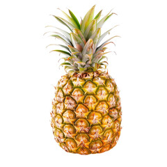 Ripe pineapple, vibrant yellow and gold, with green crown