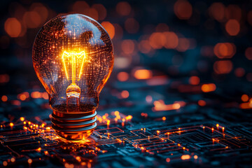 Futuristic illuminated light bulb symbolizing innovation and technological advancement