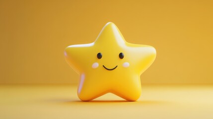 This adorable smiling yellow star character features a friendly expression on a vibrant yellow background. Perfect for children's themes, designs, and cheerful visuals.