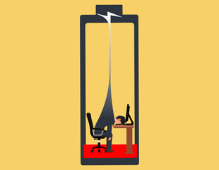 Need to charge energy power. Exhausted businessman suffering from low energy after a long day at work.