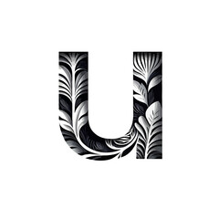 Vector art of letter u with floral design isolated on white background