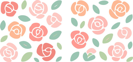 Pastel Roses and Leaves Pattern Soft Colors Floral Design Vector Illustration.