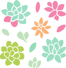Collection of Stylized Succulent Plants in Pastel Colors.